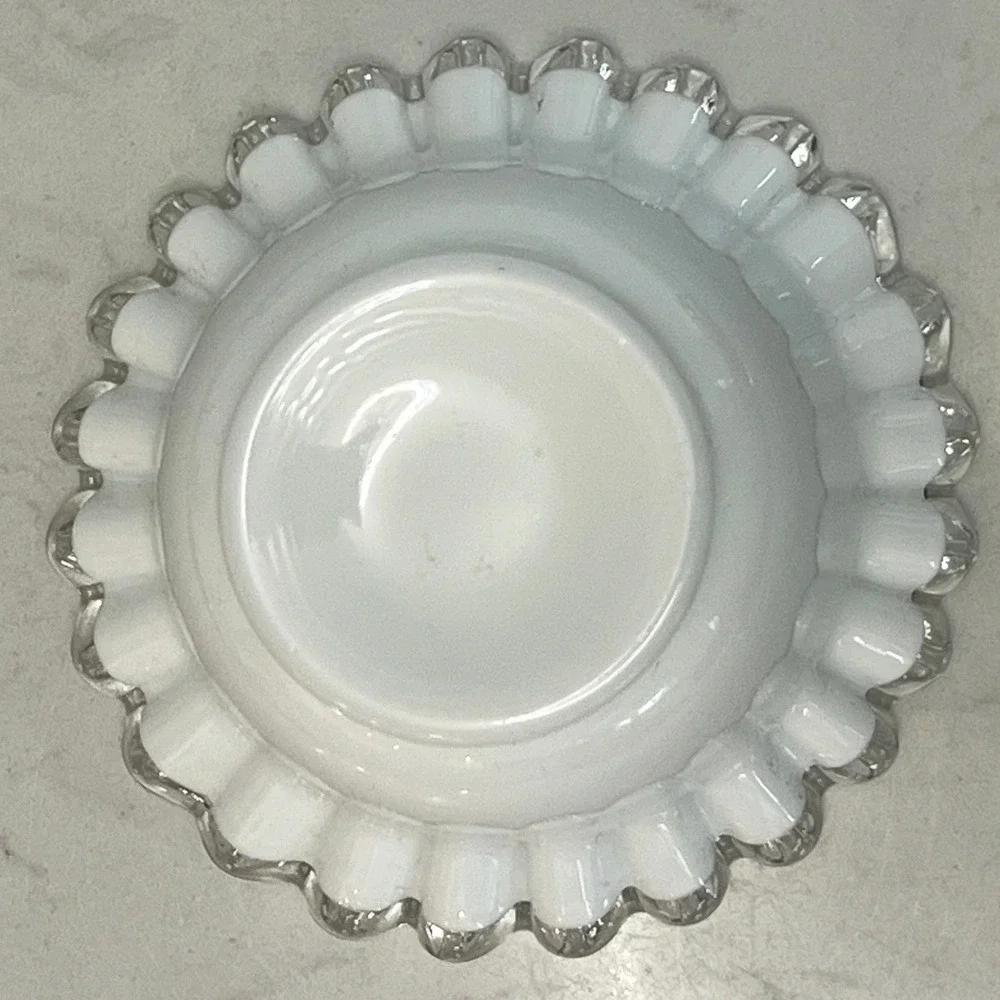 Fenton Silver Crest Bowl Ruffled Edge Mayonnaise‎ Bowl Underplate Milk Glass Vtg